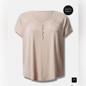 Torrid Super Soft Jersey Dolman Henley Lace Trip Top Pink Beige Soft Pink